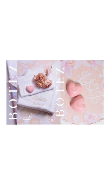 Trusou de botez somon cu alb cu broderie sand pentru fetite Elegant Monogram Peach 22